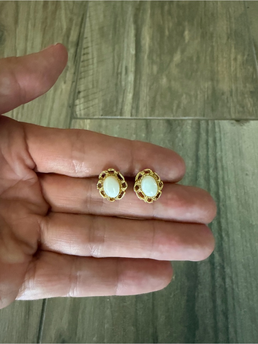 Vintage Gold Tone Opal Earrings